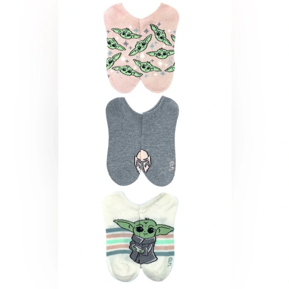 3pack Star Wars The‎ Mandalorian pink gray and cream No-Show Socks new